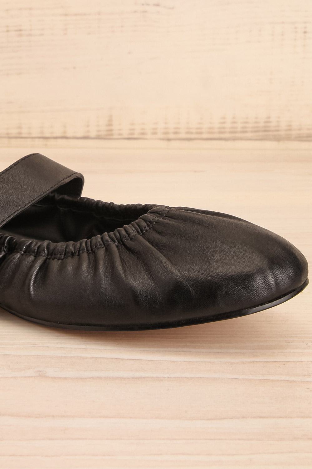 Caelie Black Leather Ballet Flats with Gold Buckle | La petite garçonne side 