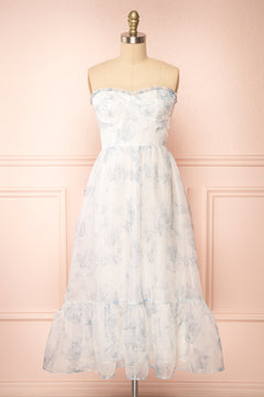 Caelly Blue & White Bustier Floral Midi Dress | Boutique 1861