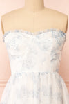 Caelly Blue & White Bustier Floral Midi Dress | Boutique 1861 front close-up
