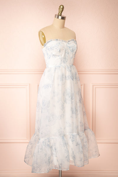 Caelly Blue & White Bustier Floral Midi Dress | Boutique 1861 side view