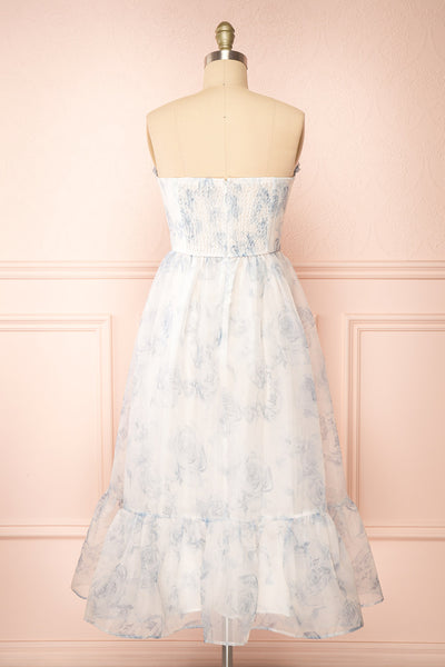 Caelly Blue & White Bustier Floral Midi Dress | Boutique 1861 back view