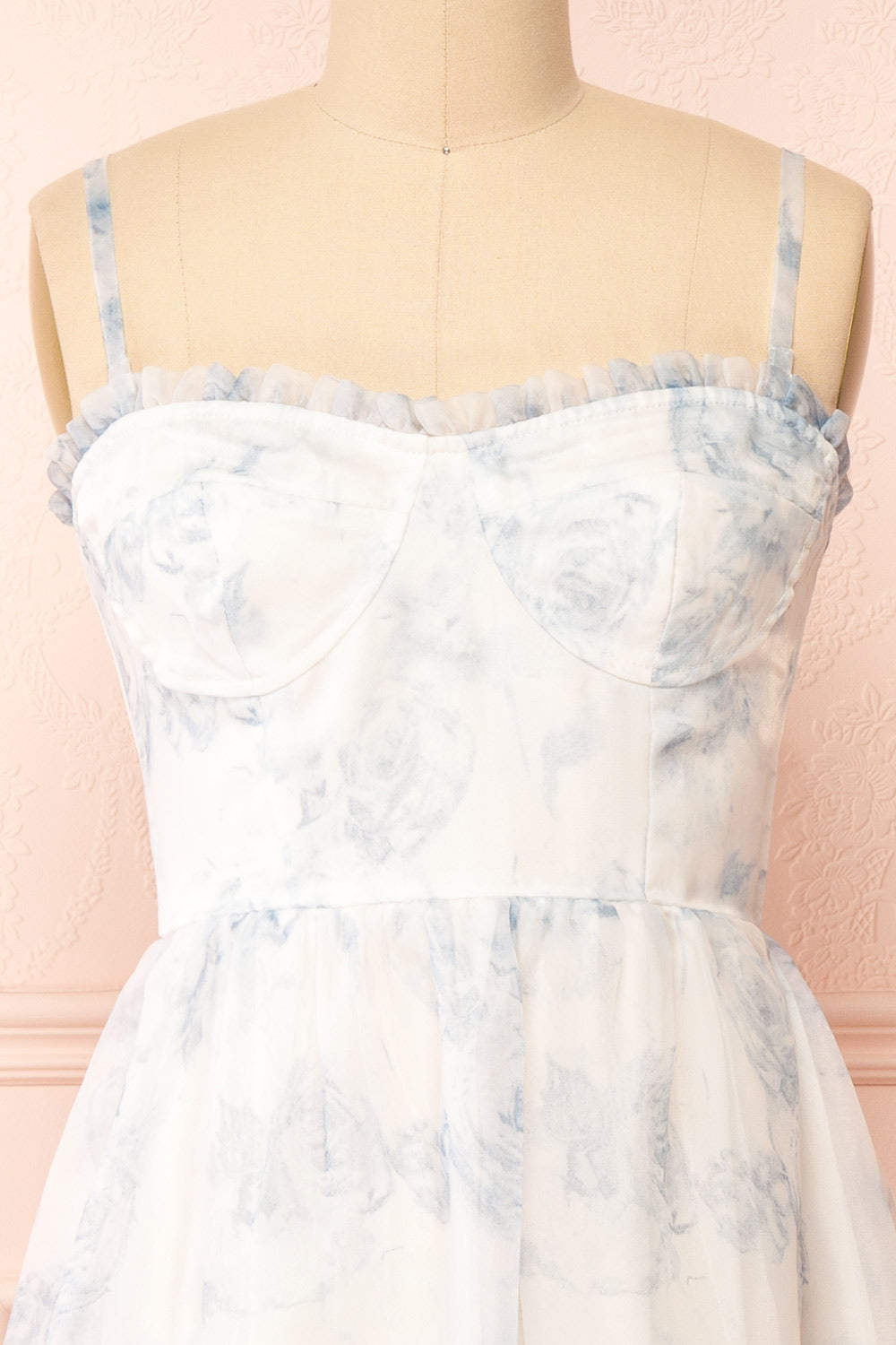 Caelly Blue & White Bustier Floral Midi Dress | Boutique 1861 straps