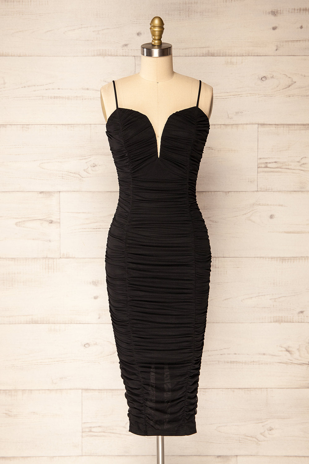 Caen Black | Ruched Fitted Midi Dress