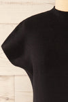 Cagliari Black Short Sleeve Mock Neck Ribbed Knit Top | La petite garçonne front close-up