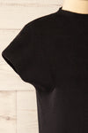Cagliari Black Short Sleeve Mock Neck Ribbed Knit Top | La petite garçonne side close-up