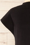 Cagliari Black Short Sleeve Mock Neck Ribbed Knit Top | La petite garçonne sleeve