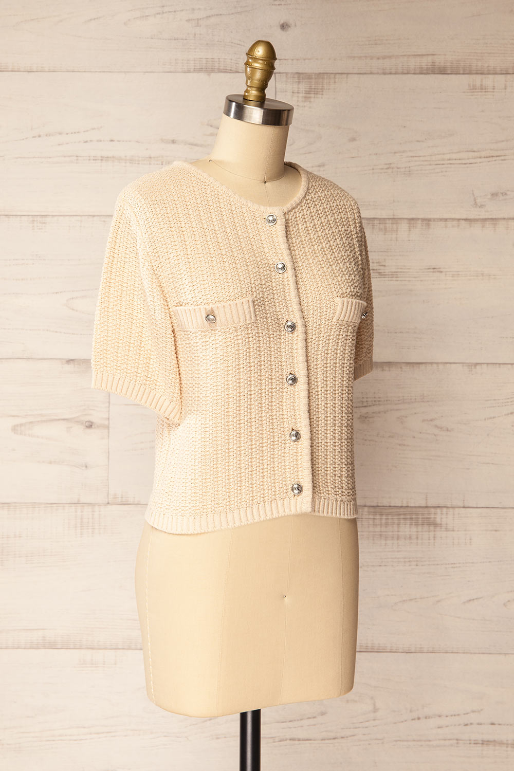 Cairns Beige Knitted Button-Down Top | La petite garçonne side view