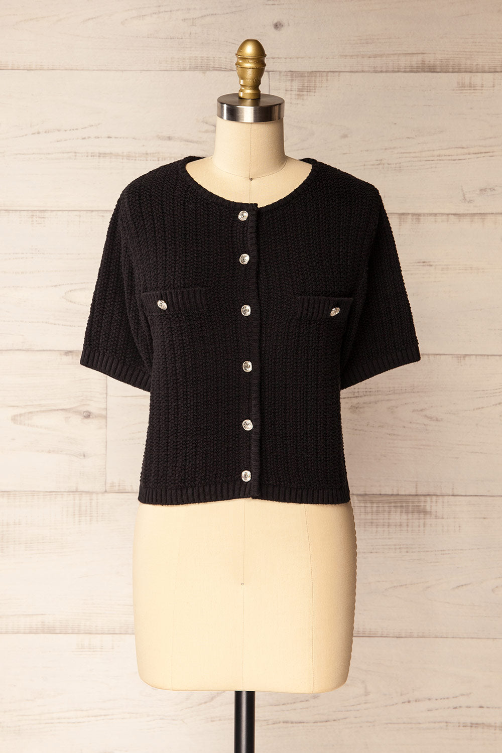 Cairns Black Knitted Button-Down Top | La petite garçonne front view