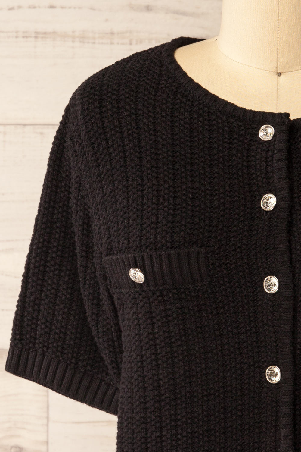 Cairns Black Knitted Button-Down Top | La petite garçonne front