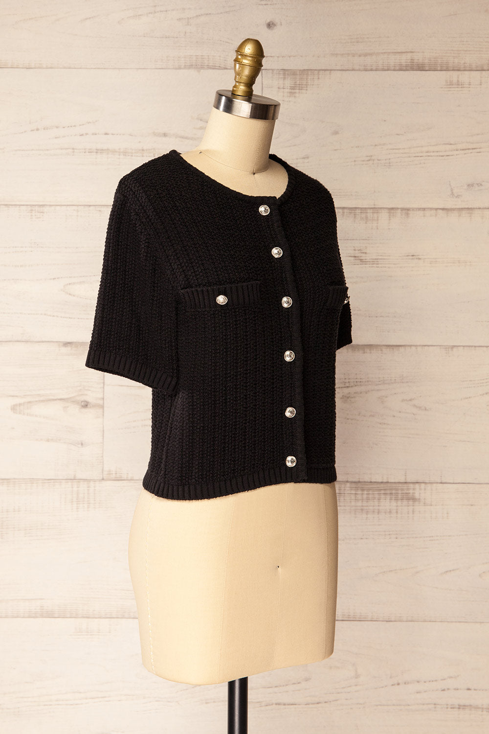 Cairns Black Knitted Button-Down Top | La petite garçonne side view