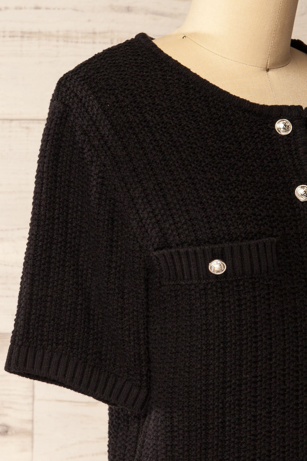 Cairns Black Knitted Button-Down Top | La petite garçonne side