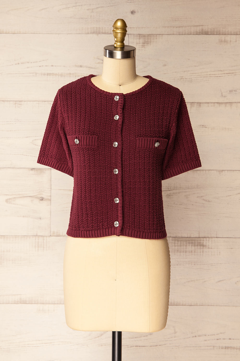 Cairns Burgundy | Knitted Button-Down Top