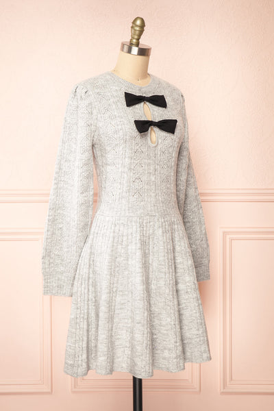Calandra Short Grey Wool Dress w/ Black Bows | Boutique 1861 side view
