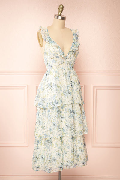 Calania Tiered Floral Midi Dress w/ Ruffles | Boutique 1861 side view