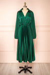 Calira Green Midi Dress w/ Long Sleeves | Boutique 1861 front view