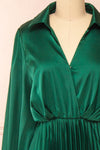 Calira Green Midi Dress w/ Long Sleeves | Boutique 1861 front close-up