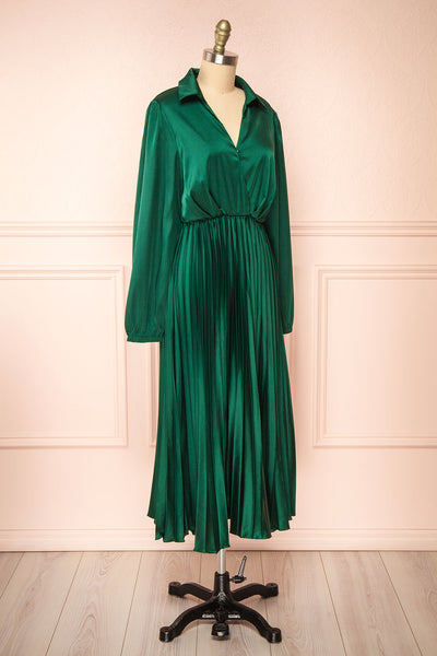 Calira Green Midi Dress w/ Long Sleeves | Boutique 1861 side view