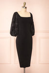 Calixta Black Midi Dress w/ Textured Sleeves | Boutique 1861  side view