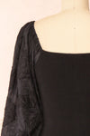 Calixta Black Midi Dress w/ Textured Sleeves | Boutique 1861  back close-up