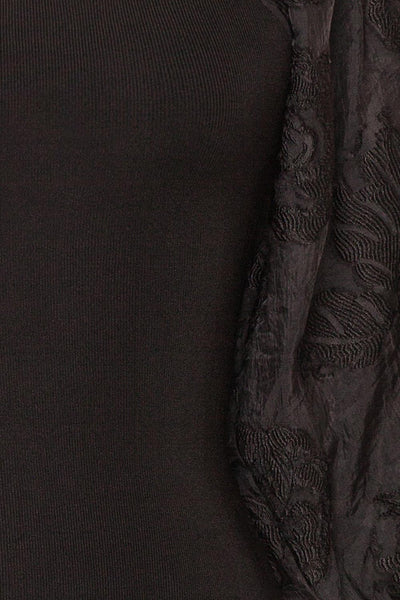 Calixta Black Midi Dress w/ Textured Sleeves | Boutique 1861 fabric