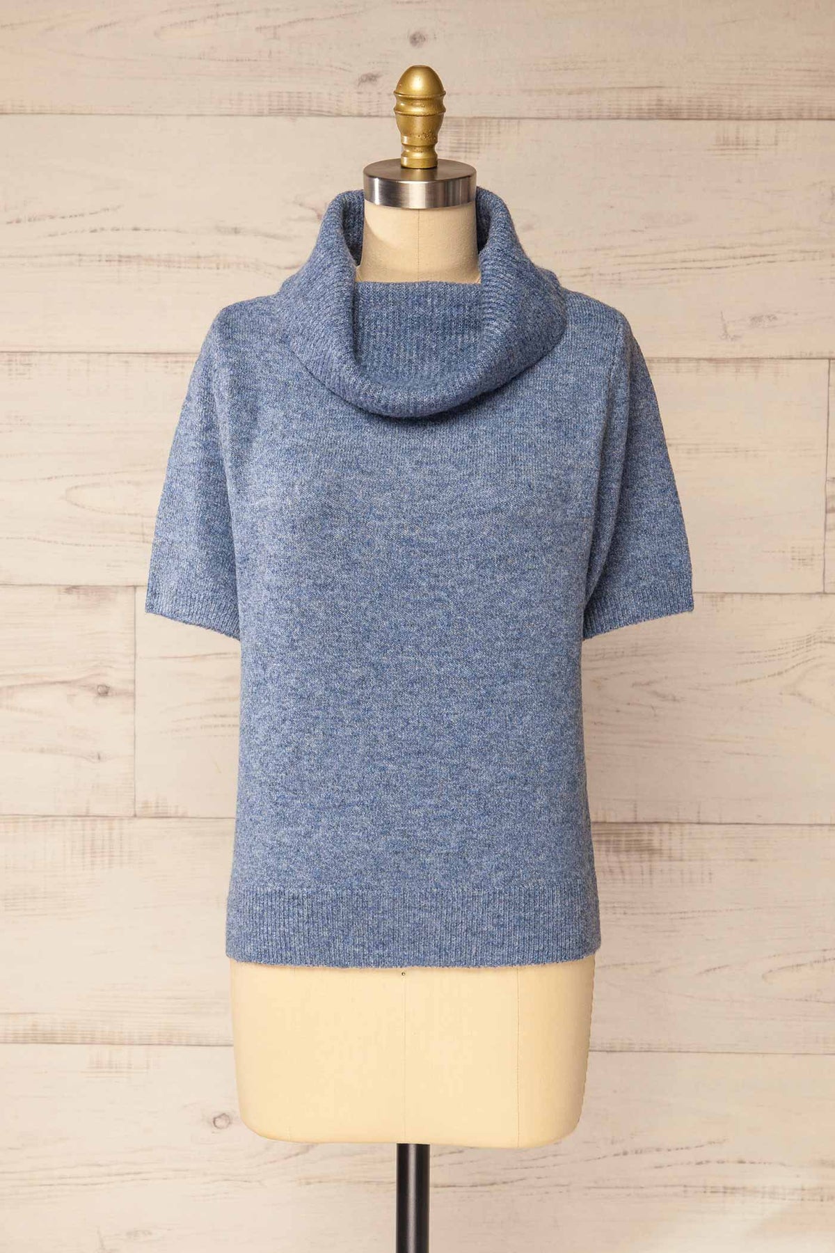 front view of Calixte Blue Short-Sleeve Knitted Sweater at La petite garçonne