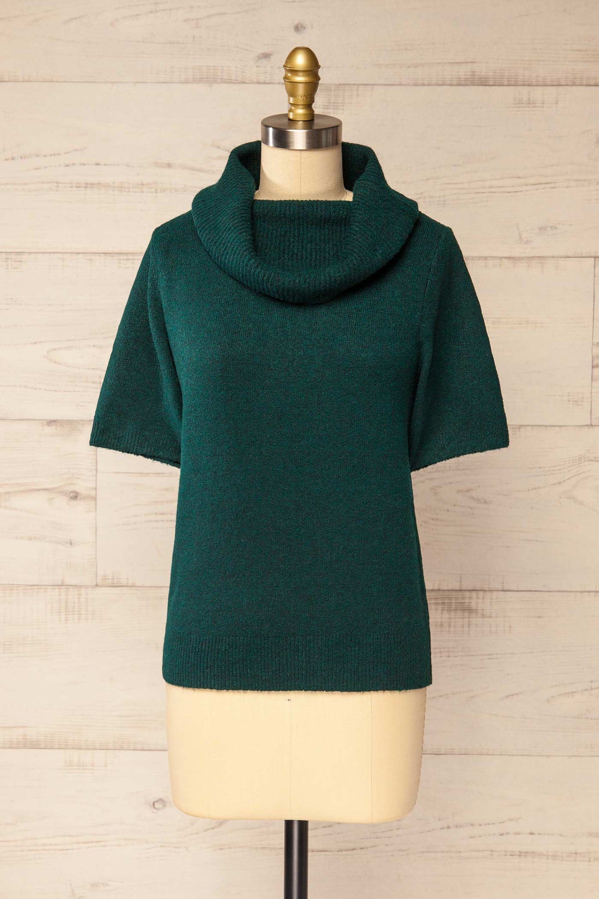 front view of Calixte Green Short-Sleeve Knitted Sweater at La petite garçonne