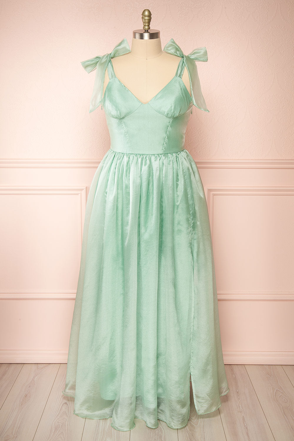 Calypso Sage Green Corset Maxi Dress | Boutique 1861 front plus size