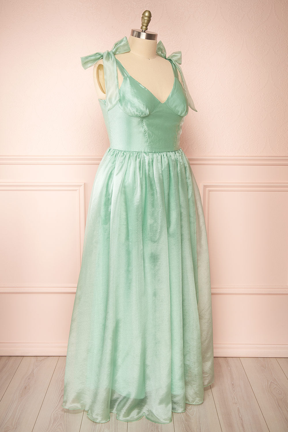Calypso Sage Green Corset Maxi Dress | Boutique 1861 side plus size
