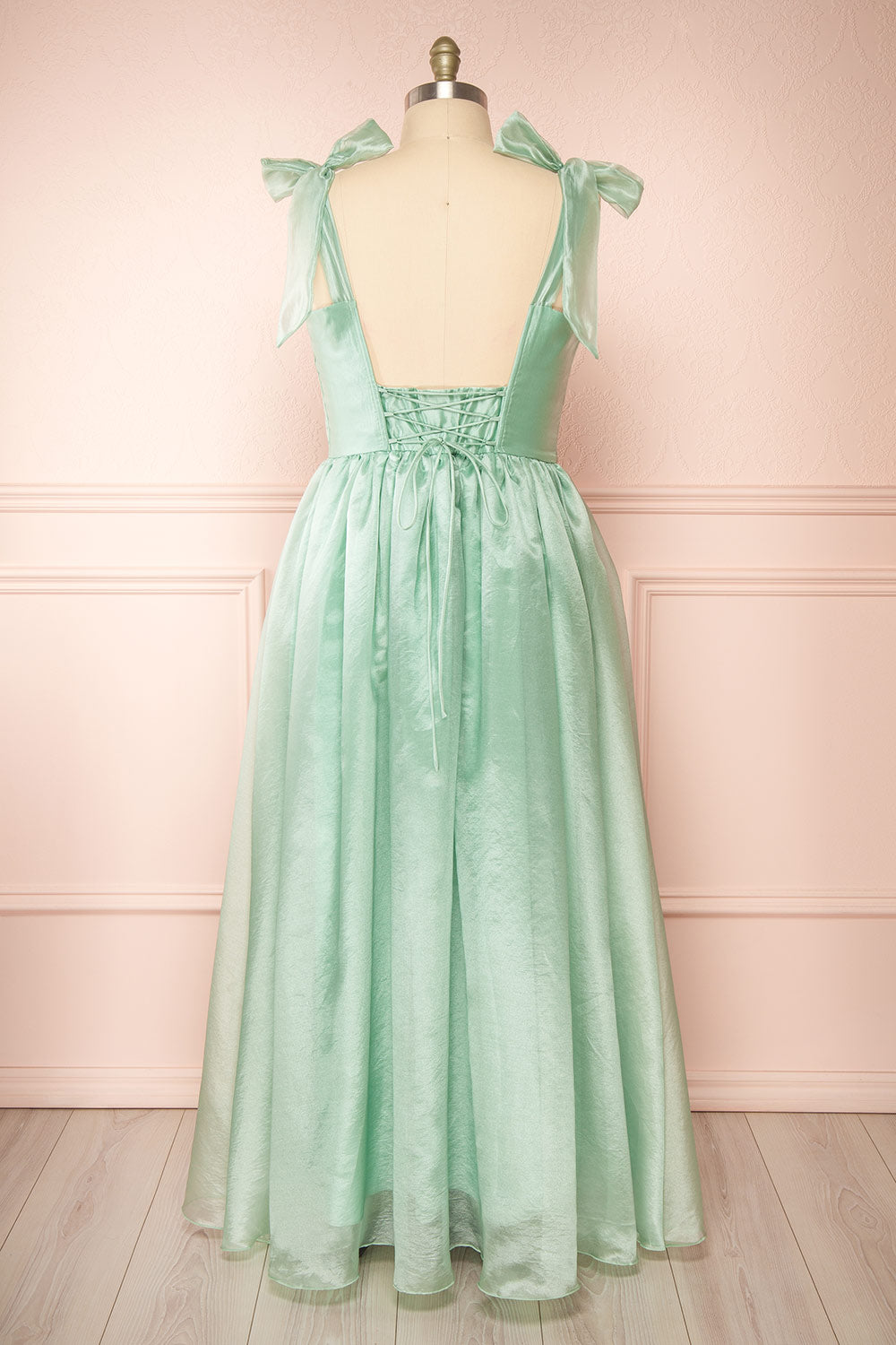 Calypso Sage Green Corset Maxi Dress | Boutique 1861 back plus size
