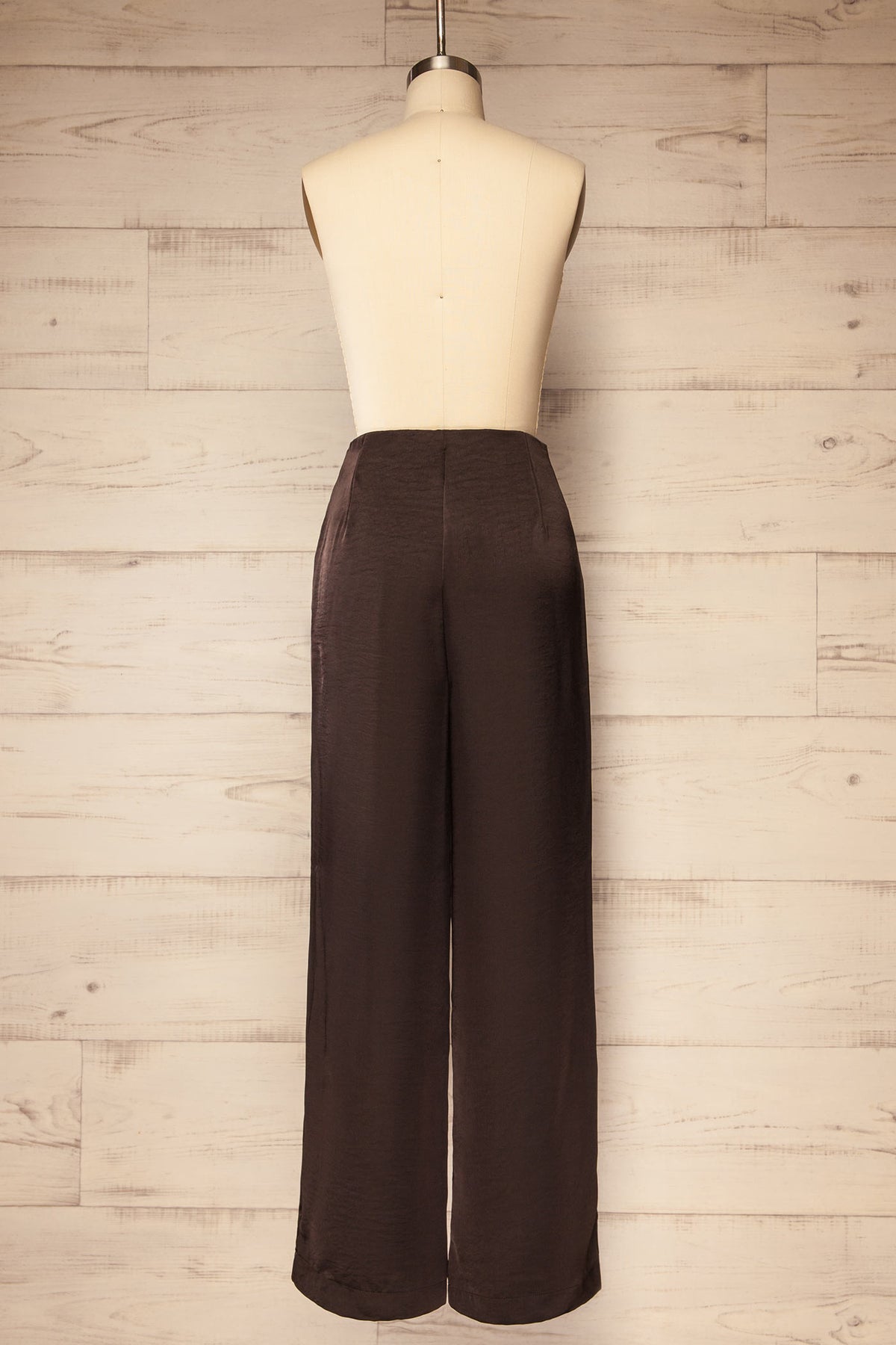 back view of Capas Brown High-Waisted Satin Wide-Leg Pants at La petite garçonne