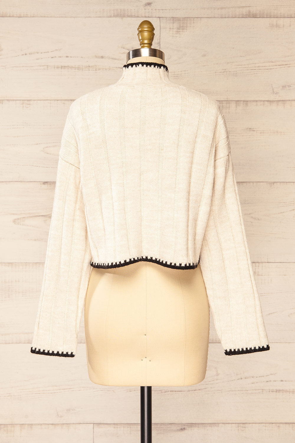 Capellen Cropped Beige Knit Sweater | La petite garçonne back view