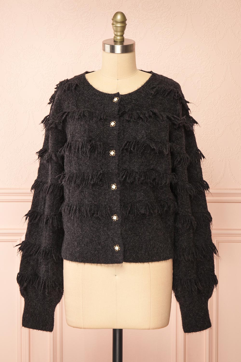 Caradine Black Knit Cardigan with Fringe | Boutique 1861 front view