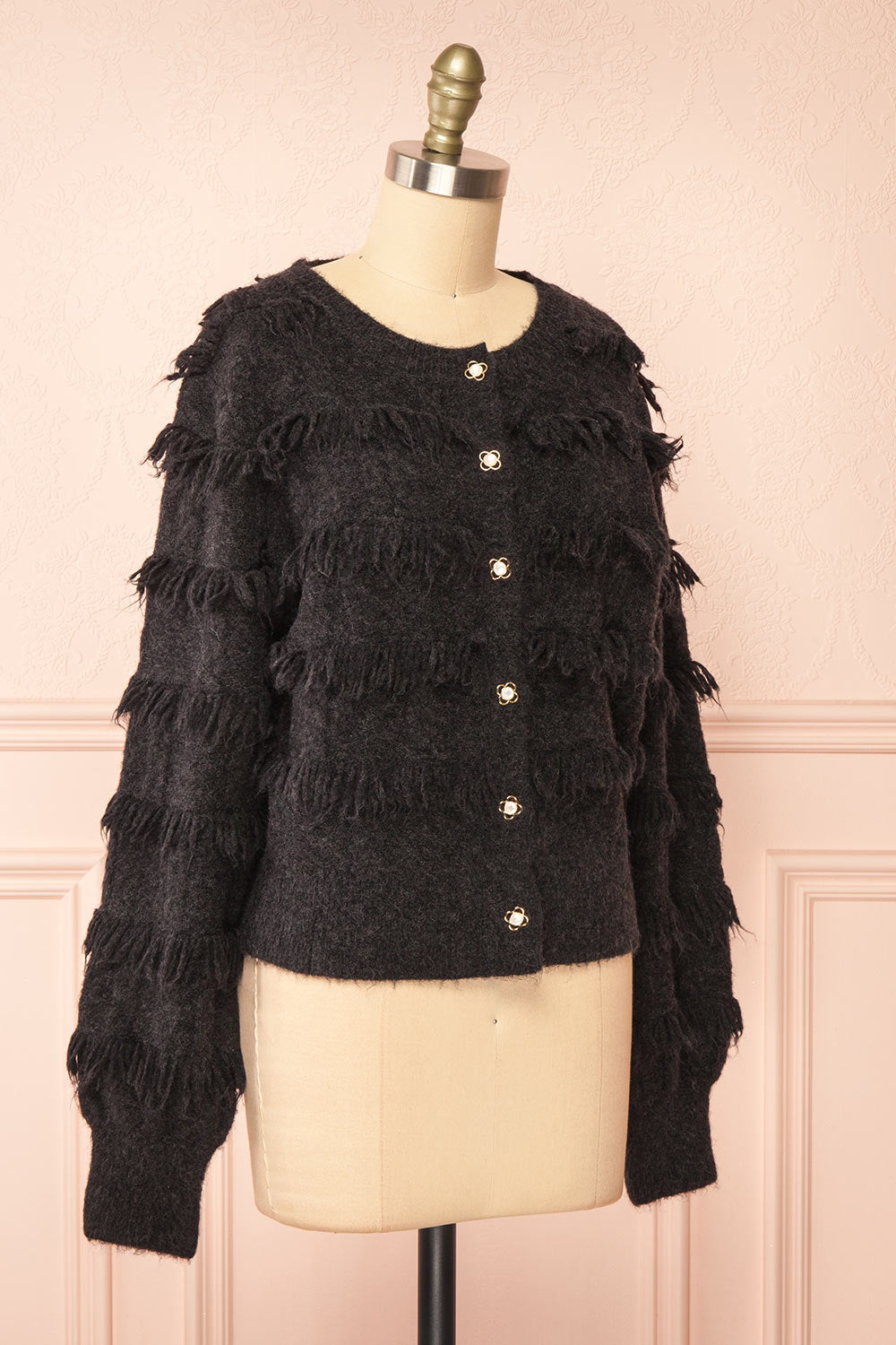 Caradine Black Knit Cardigan with Fringe | Boutique 1861 side view