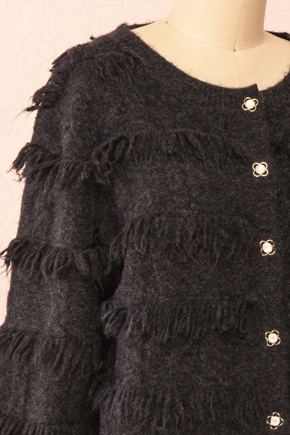 Caradine Black Knit Cardigan with Fringe | Boutique 1861 side