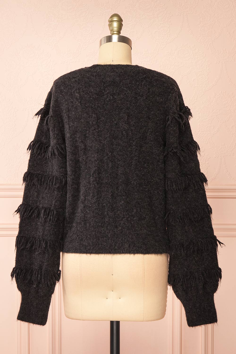 Caradine Black Knit Cardigan with Fringe | Boutique 1861 back view