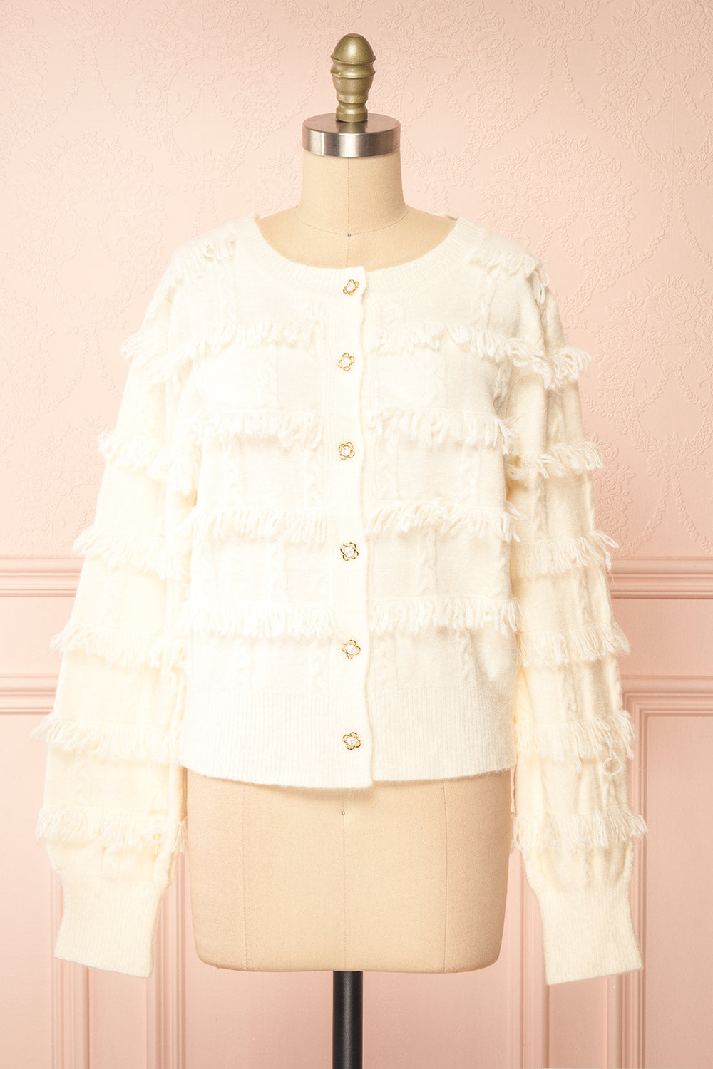 Caradine Ivory Knit Cardigan with Fringe | Boutique 1861 front view