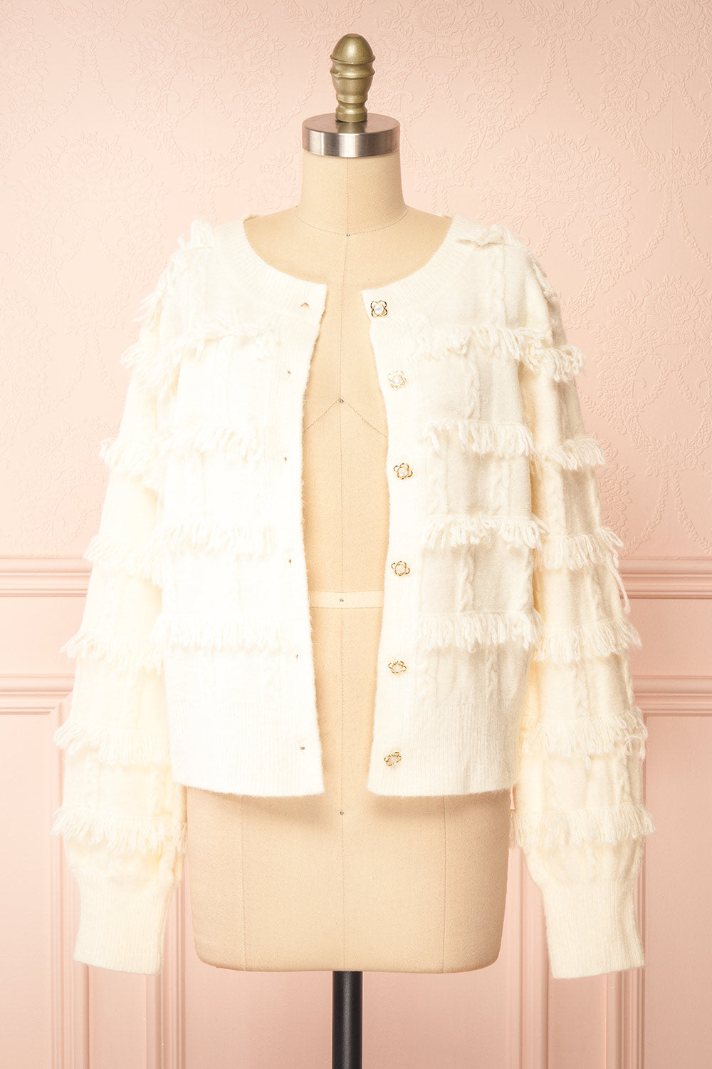 Caradine Ivory Knit Cardigan with Fringe | Boutique 1861 open view