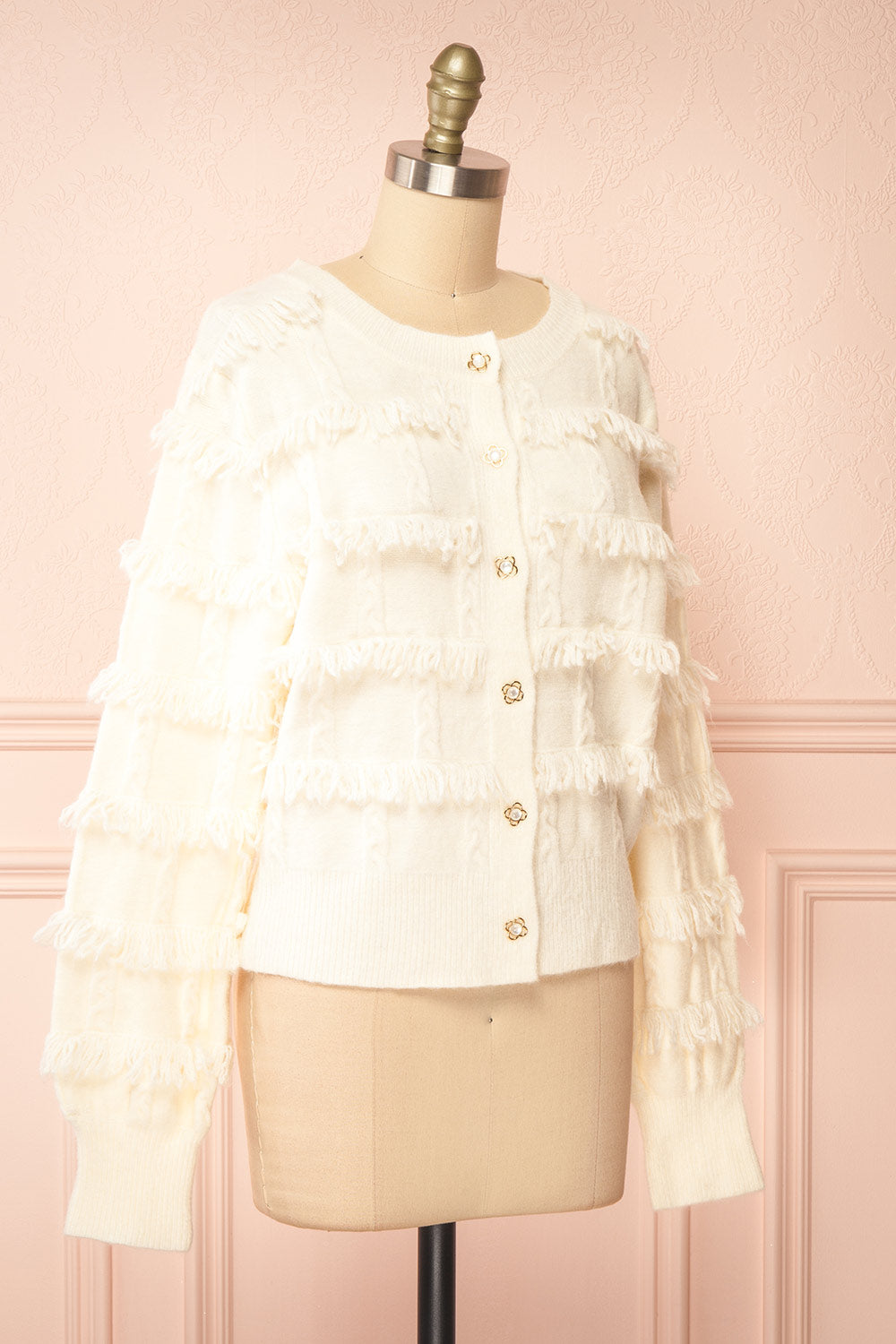 Caradine Ivory Knit Cardigan with Fringe | Boutique 1861 side view