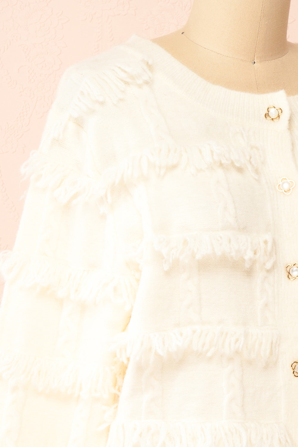 Caradine Ivory Knit Cardigan with Fringe | Boutique 1861 side