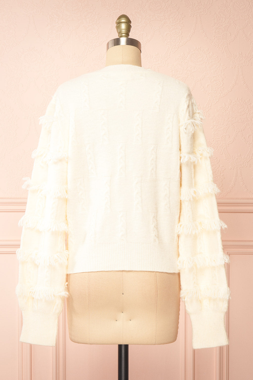 Caradine Ivory Knit Cardigan with Fringe | Boutique 1861 back view