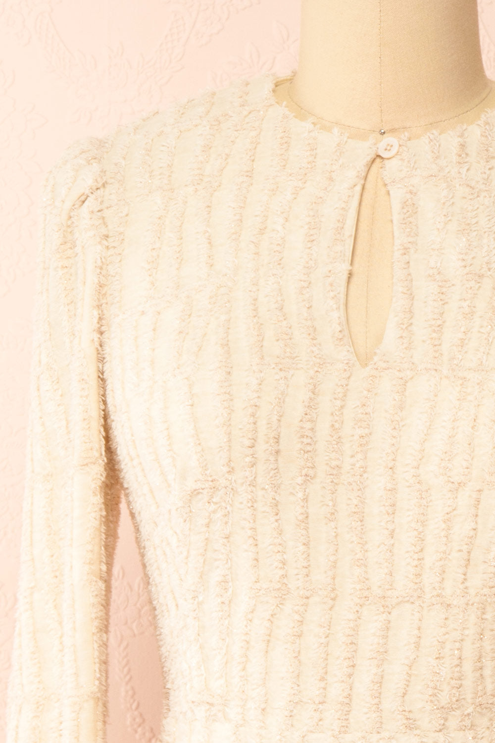 Caramette Short Fuzzy Textured Beige Dress | Boutique 1861 front