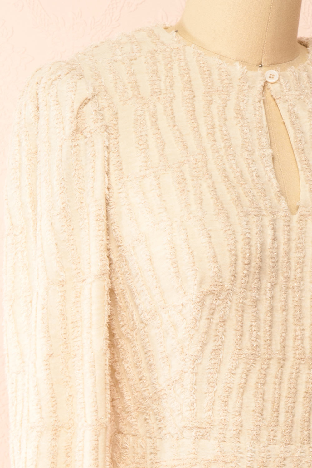 Caramette Short Fuzzy Textured Beige Dress | Boutique 1861  side