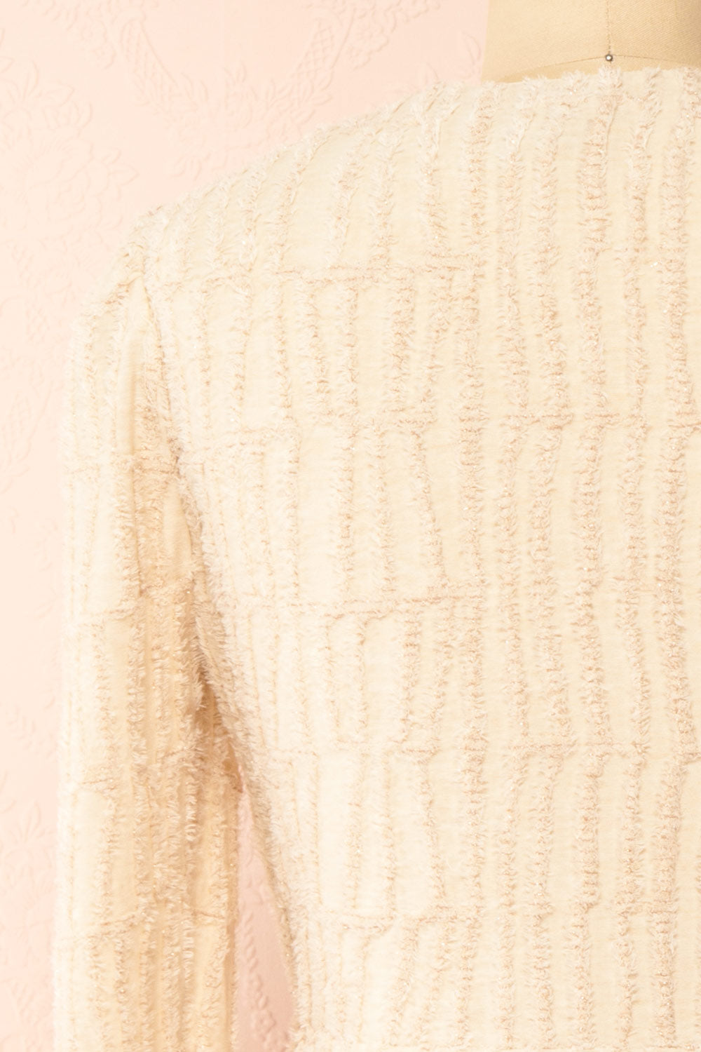 Caramette Short Fuzzy Textured Beige Dress | Boutique 1861  back