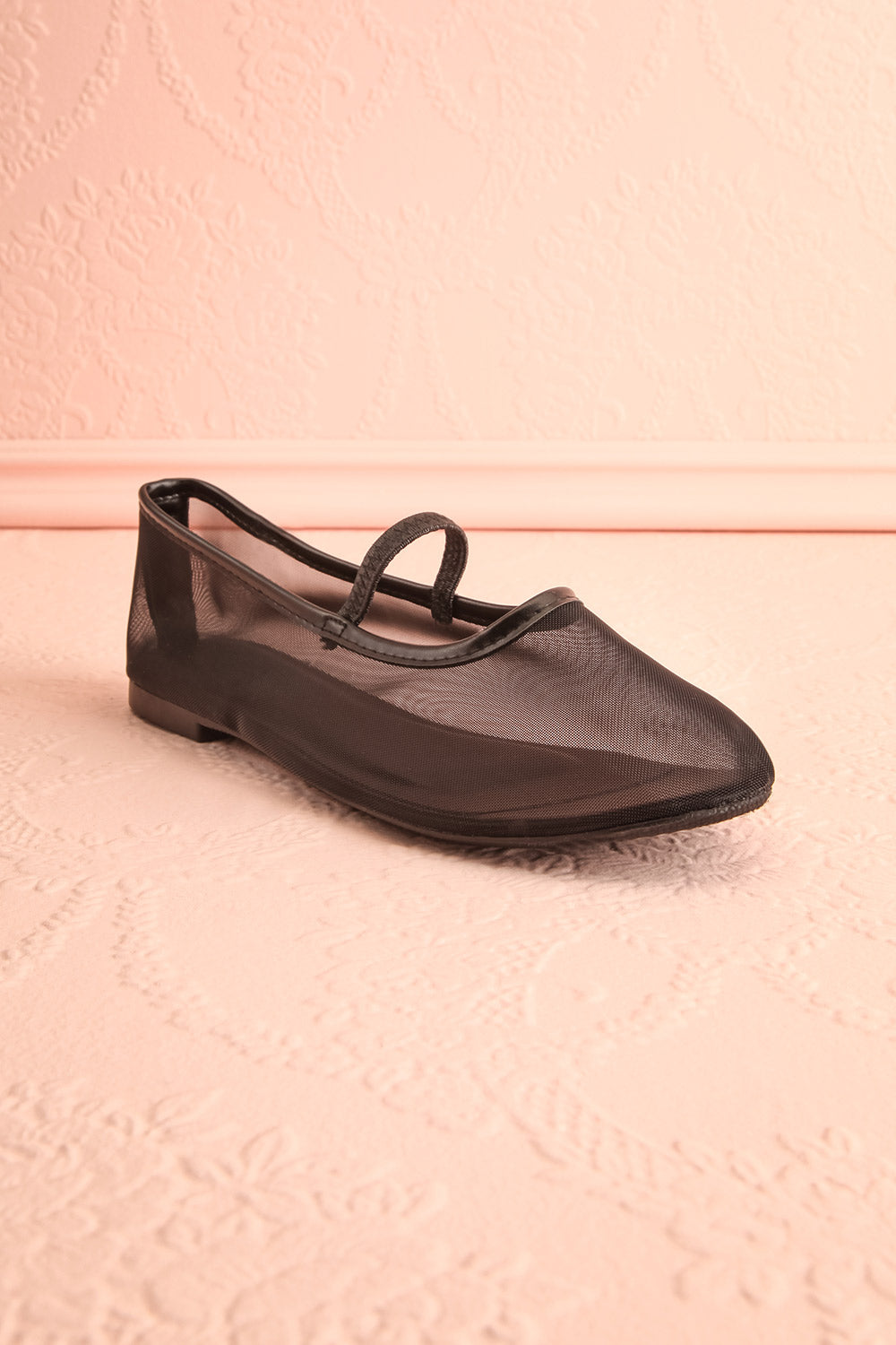 Cardee Black Mesh Ballet Flats w/ Elastic Strap | Boutique 1861 front view