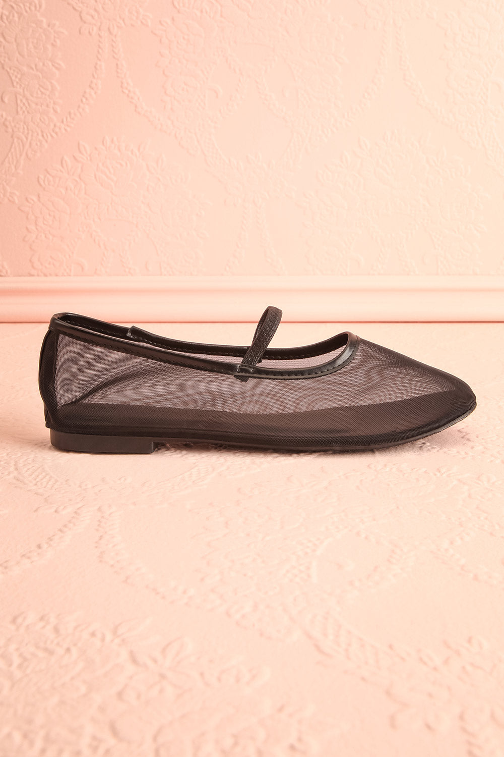 Cardee Black Mesh Ballet Flats w/ Elastic Strap | Boutique 1861 side view