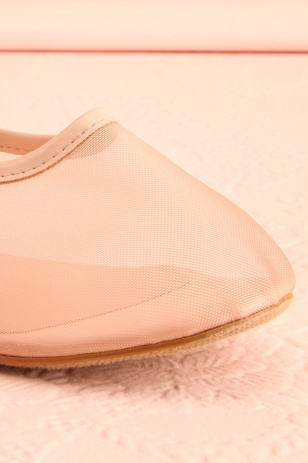 Cardee Beige Mesh Ballet Flats w/ Elastic Strap | Boutique 1861 front close-up