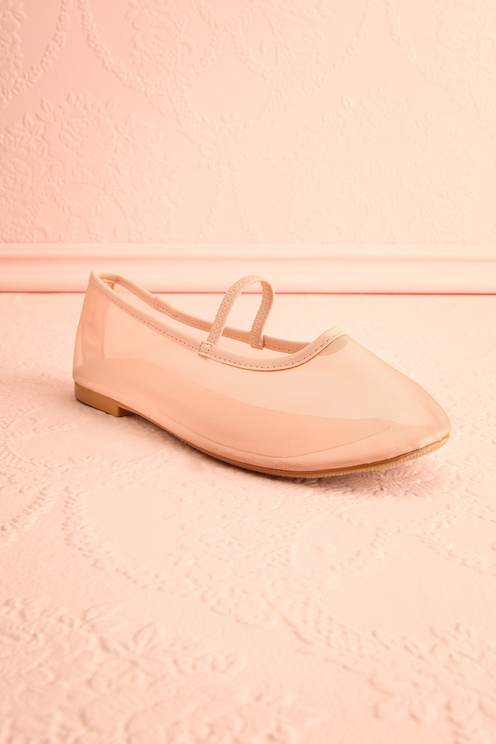 Cardee Beige Mesh Ballet Flats w/ Elastic Strap | Boutique 1861 front view