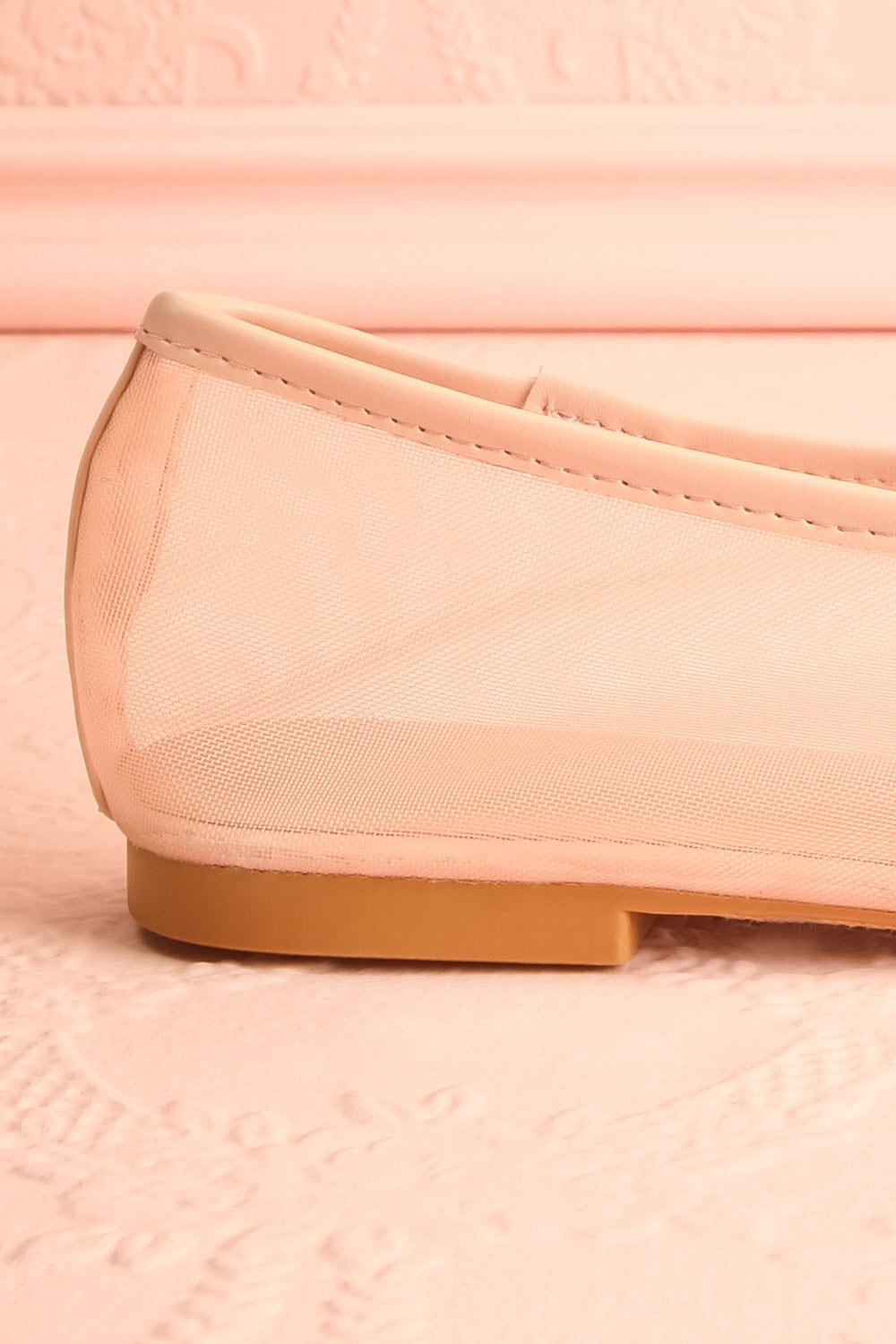 Cardee Beige Mesh Ballet Flats w/ Elastic Strap | Boutique 1861 side back close-up