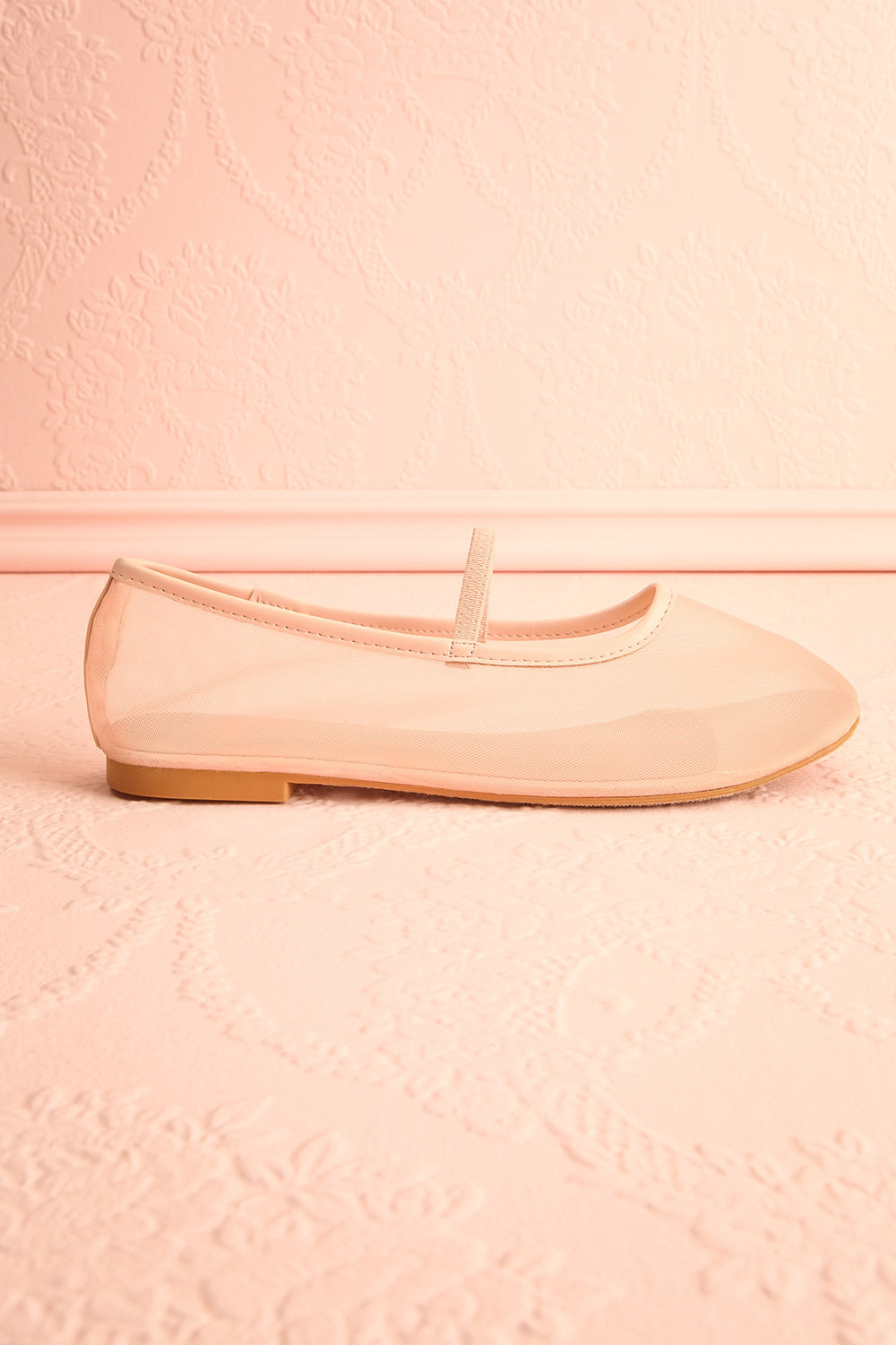 Cardee Beige Mesh Ballet Flats w/ Elastic Strap | Boutique 1861 side view