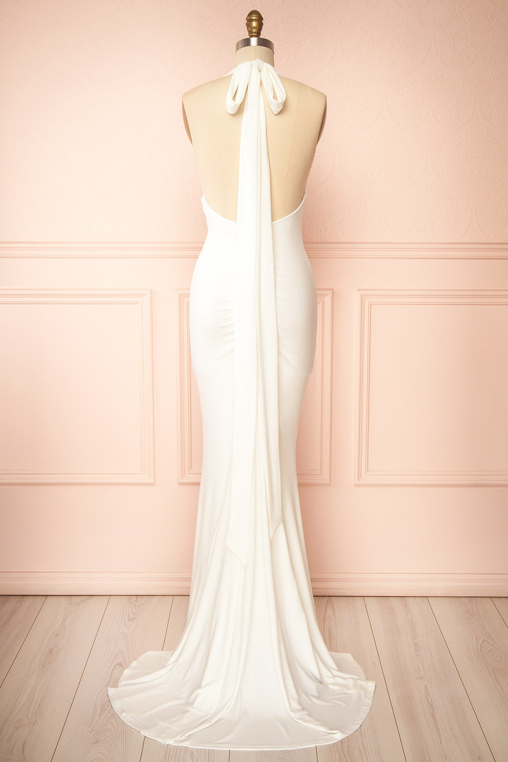 Carina Ivory Halter V Neck Open Back Mermaid Bridal Dress | Boudoir 1861 back view